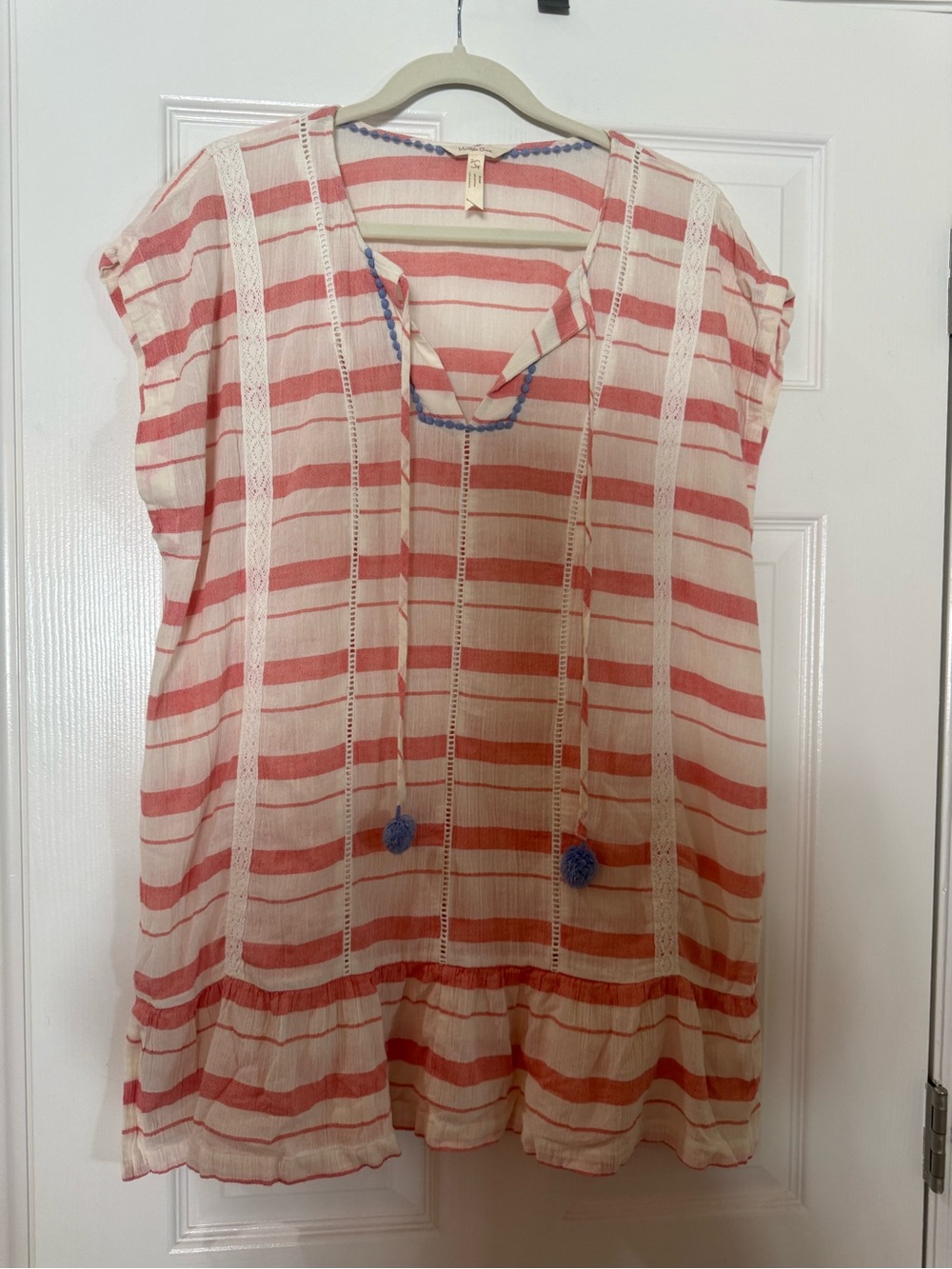 Matilda Jane 100% Cotton Coral and Cream Striped Short-Sleeve Tunic